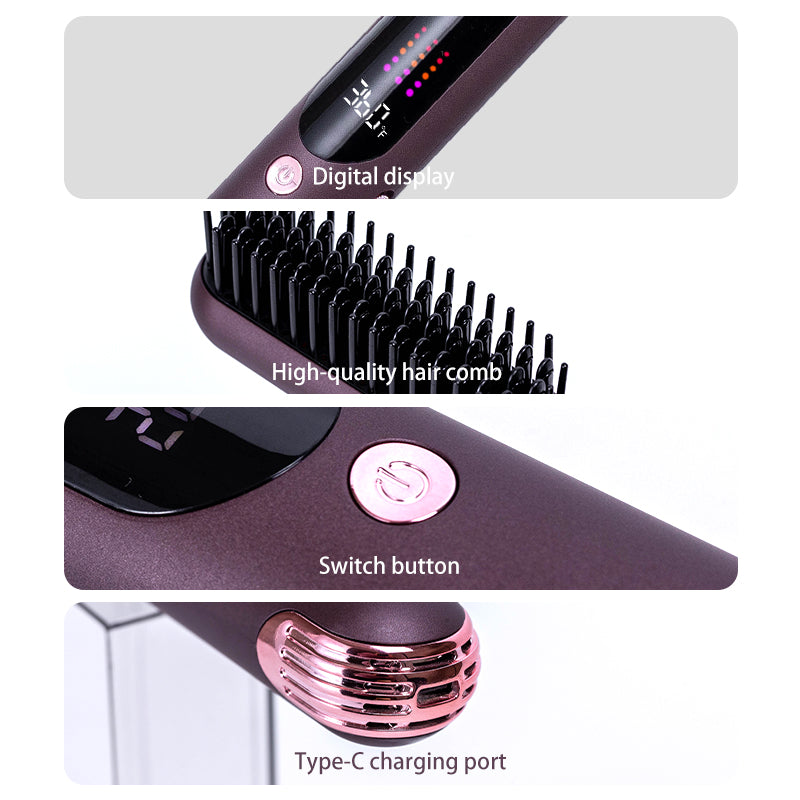 aurawand Wireless straight hair comb with infrared function, digital display, long-lasting battery life